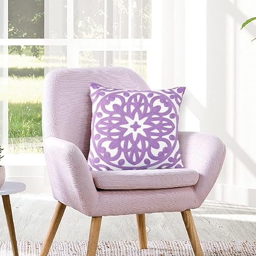 Miniatura 7 de Alysheer Juego de 2 fundas de almohada decorativas bordadas de 18 x 18 pulgadas, acogedor patrón de punto de mandala bohemio, 100% lona de algodón,