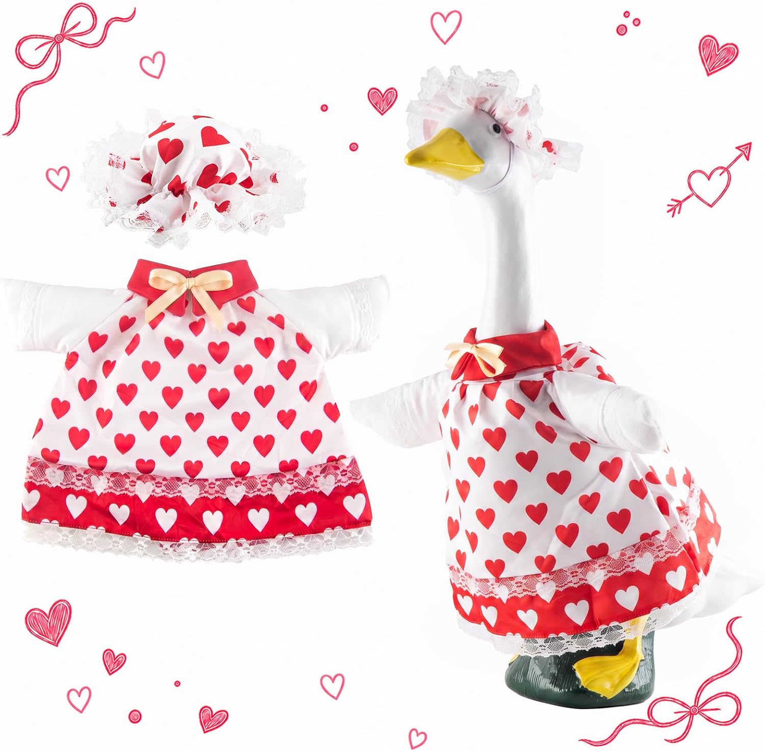 8 Sets Porch Goose Outfits Clothes All Seasons Bundle for Halloween Christmas Valentines Day Easter 4th of July Thanksgiving St. Patrick's Day Statue of Liberty for 23 inch Porch Goose Lawn Yard Decor