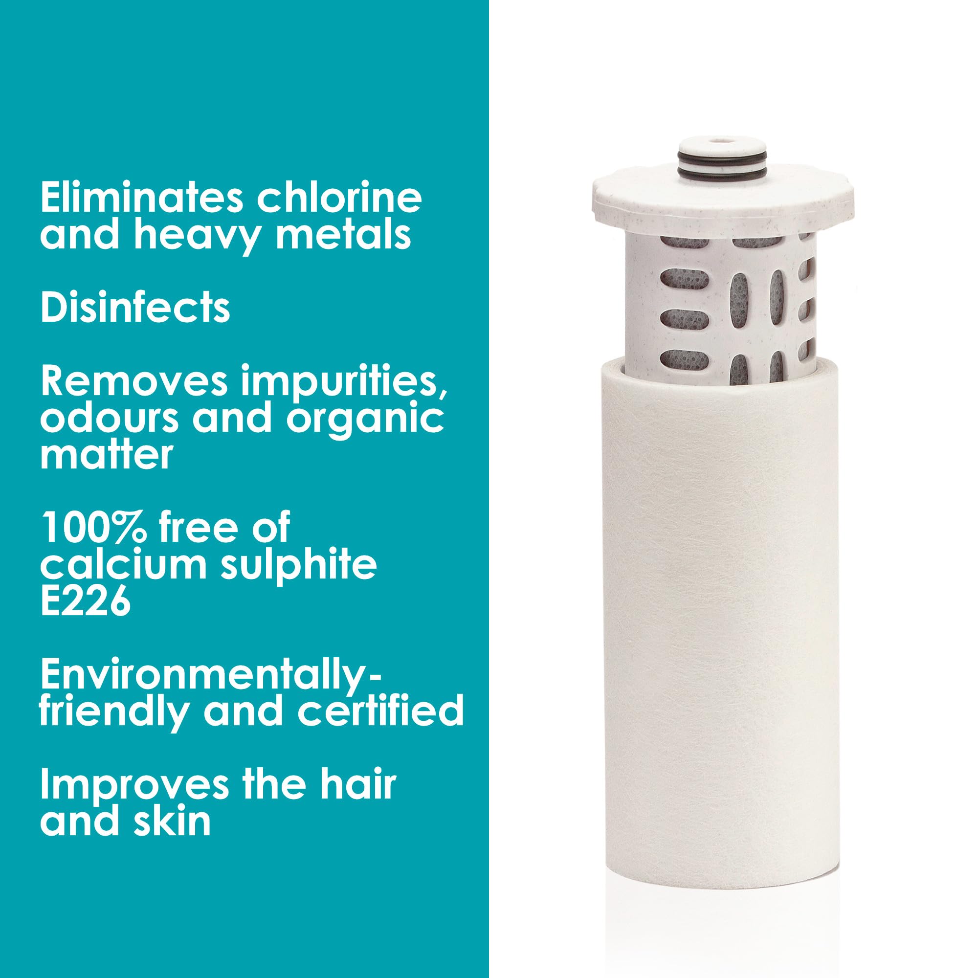 ALKANATUR Ricambio filtro doccia 50000L Ecologico, senza solfito calcico E226 | Elimina cloro e metalli pesanti | Installazione facile e compatibile | Alkanatur | Ideale per acqua con impurità