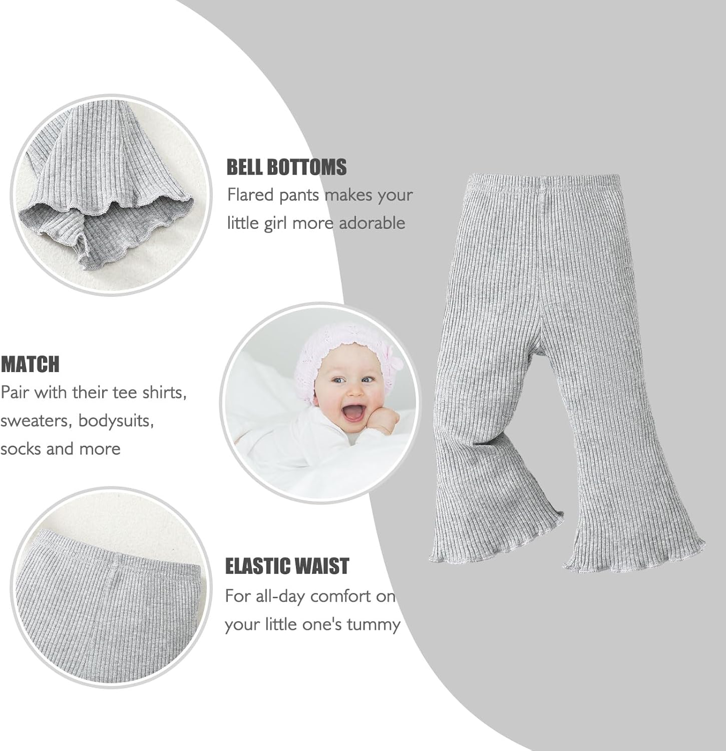 SOBOWO Baby Girl Flare Pants 3 Pack Toddler Solid Ribbed Ruffle Bell Bottoms Pants Trousers Fall Outfits - Image 4
