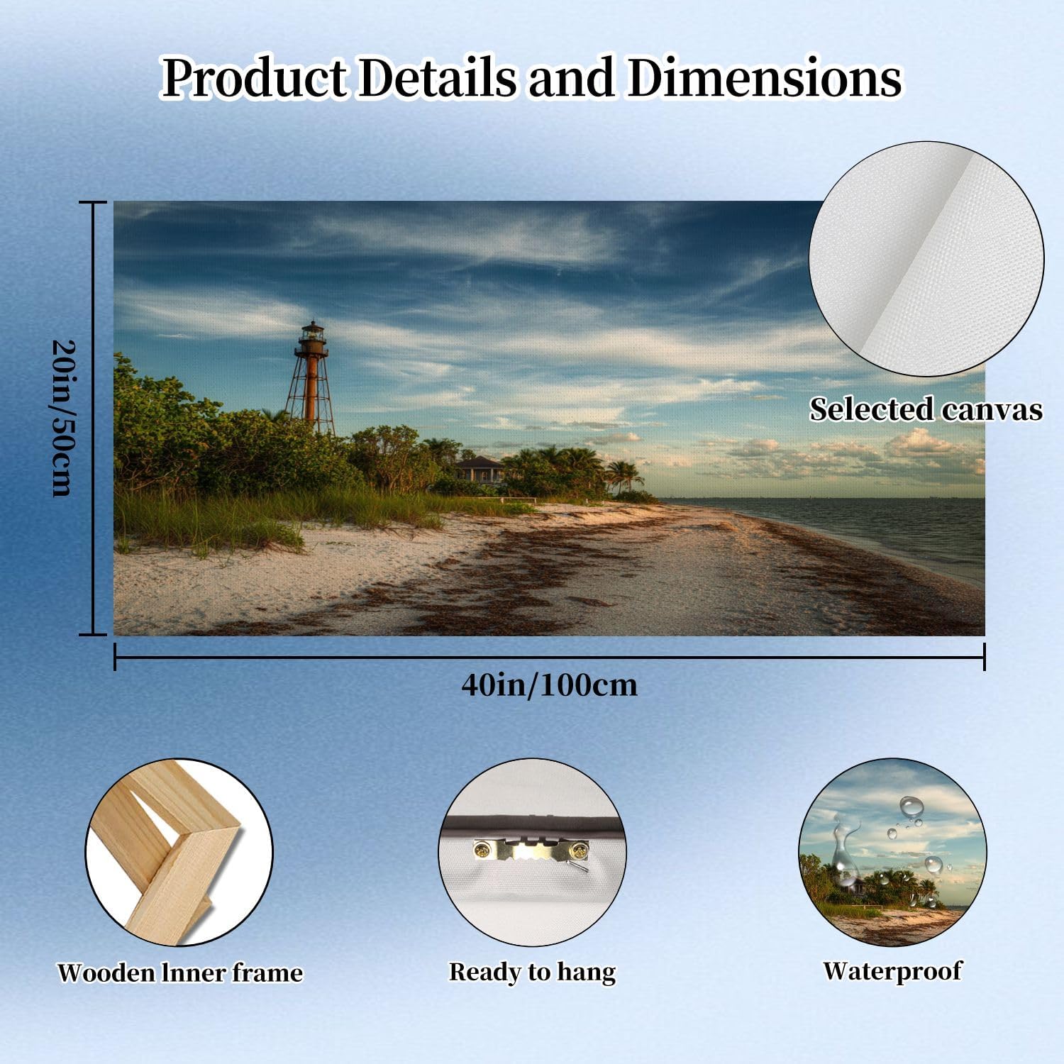 20"x 40" Canvas Wall Art Lighthouse Sanibel Island Framed Pictures Painting Prints Large Wall Art for Living Room Bedroom Abstract Home Wall Decor Artwork