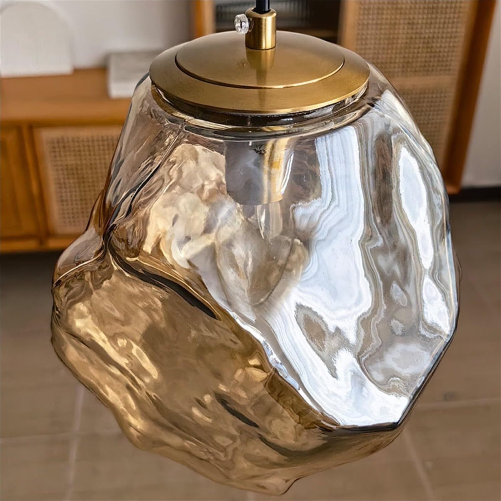 Nowoczesna przydymiona szara szklana lampa wisząca vintage industrialna lampa sufitowa wisząca wyspa lodowy bursztyn dmuchany mały żyrandol do sypialni jadalni (bursztynowo-15 cm)
