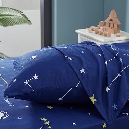 Miniatura 5 de Homiest Juego de sábanas de microfibra de constelación de 4 piezas, ropa de cama suave con patrón de estrellas, sábanas completas de bolsillo
