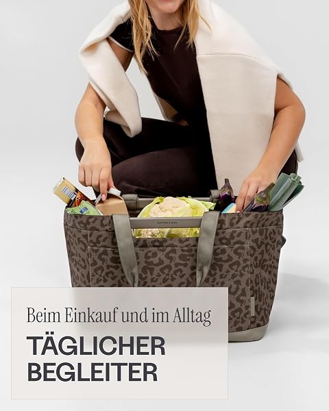 Kapten & Son Vaasa Einkaufskorb faltbar Leo Dark Brown 25 L | Korb Leo Muster | Inklusive Einkaufswagen-Chip & Magnetfach | Abwischbares Innenmaterial | Stilvoller Alltagsbegleiter | Shopping Basket - 2