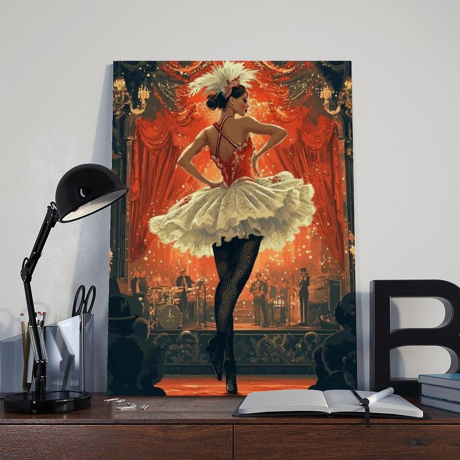 Stampa artistica su tela con illustrazione di cabaret francese, Cancan Dance, decorazione per camera da letto, ufficio, camera da letto, regalo, 60 x 90 cm