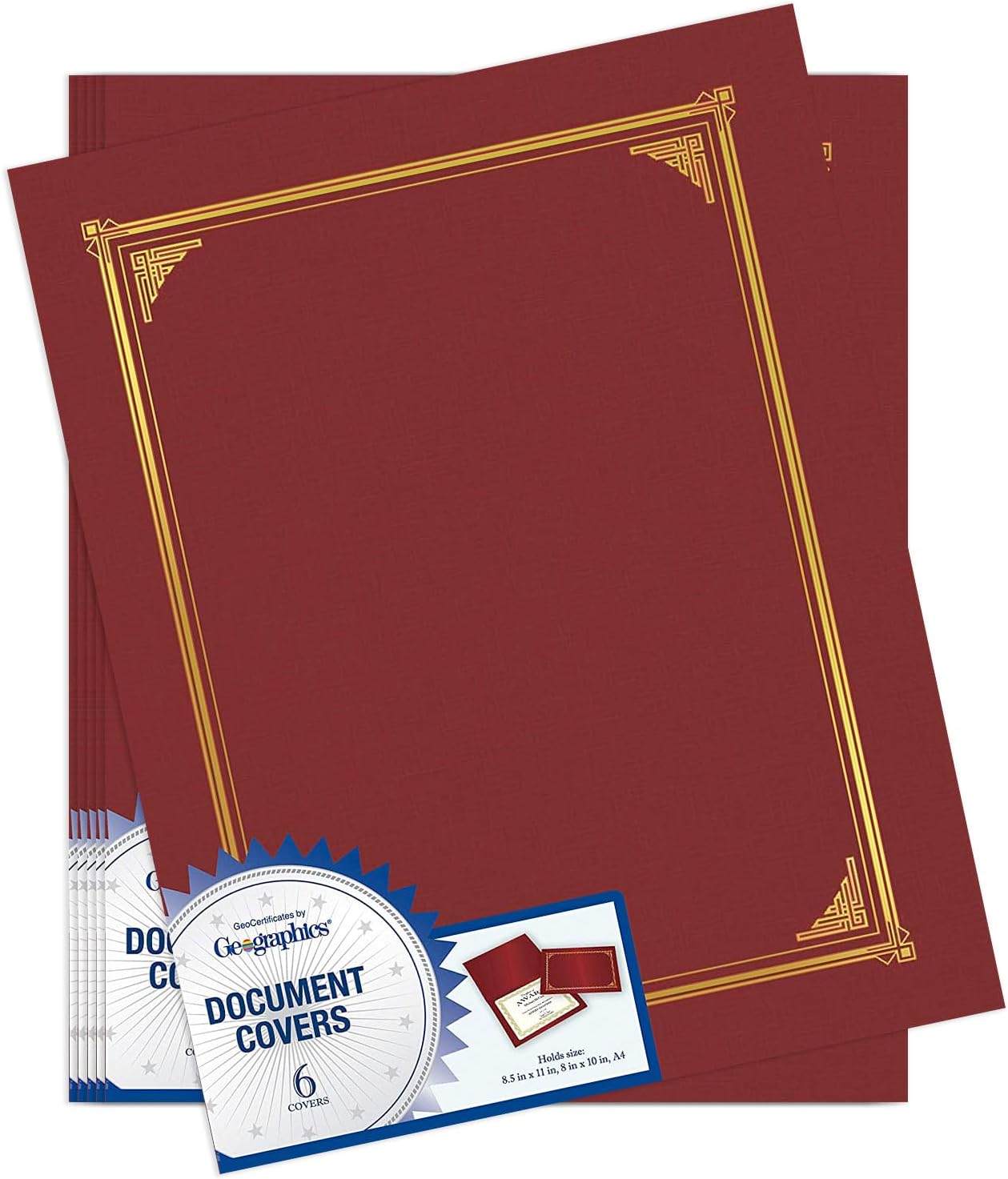 Geographics Burgundy Classic Linen Document Covers with Gold Foil, 9.75″ x 12.5″, Fits 8.5″ x 11″
