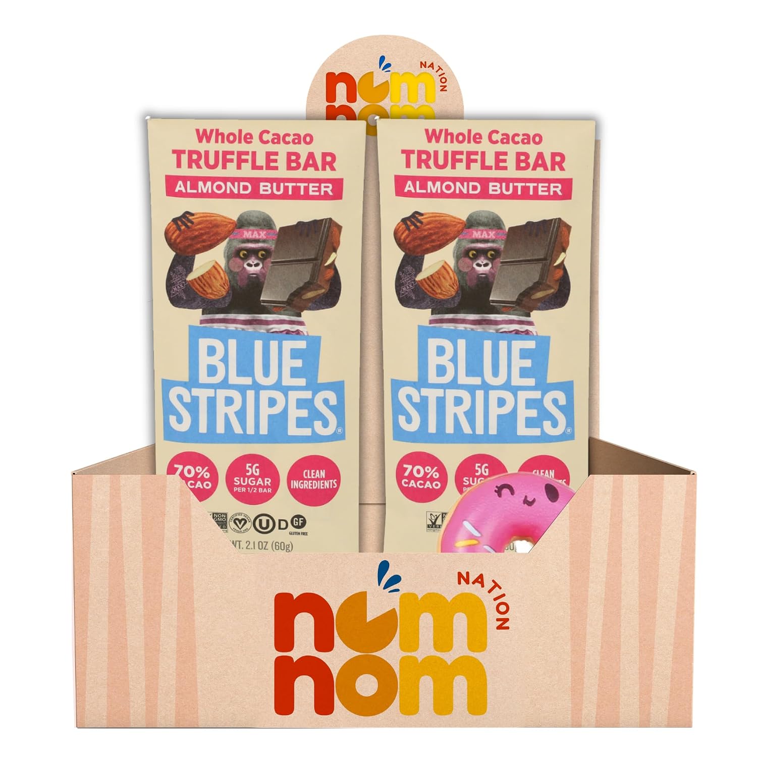 Blue Stripes Bar Wcc Almond Butter 2.1 oz (Pack of 2) – Almond Butter Snack Bar – Wcc Protein Bar with Random Item – 3 Total Items