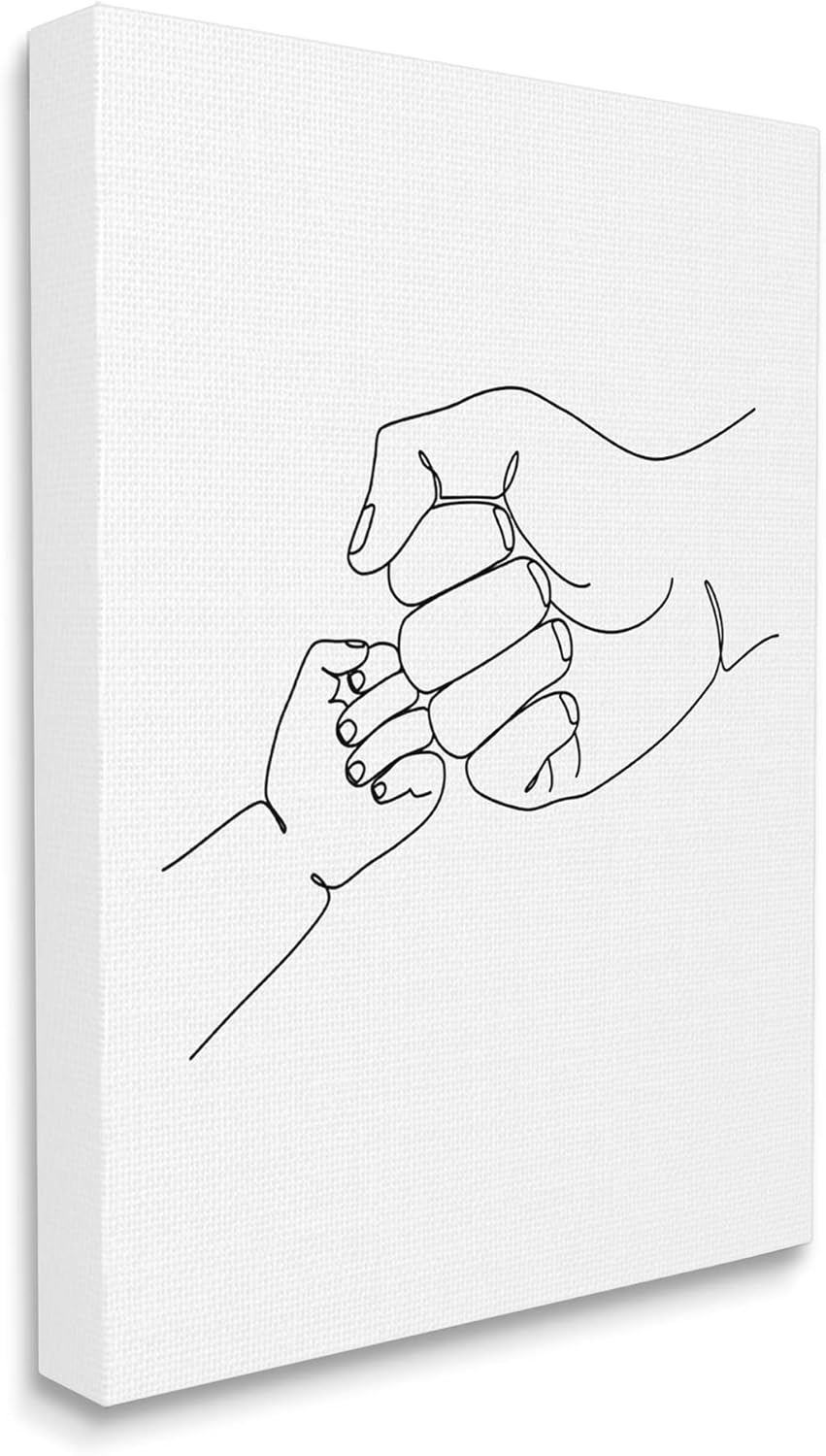 Stupell Industries Fist Bump Family Hands Minimal Line Drawing, Designed by JJ Design House LLC Canvas Wall Art, 16 x 20, Black