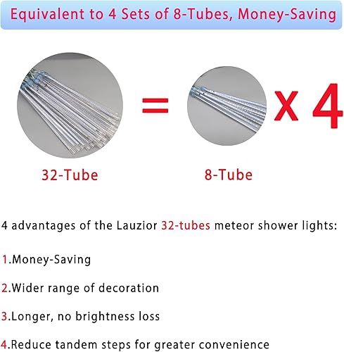 Miniatura 3 de Luces de Navidad para exteriores, 32 tubos (equivalente a 4 juegos de 8 tubos), luces de lluvia de meteoritos  Luz de Navidad azul para exteriores