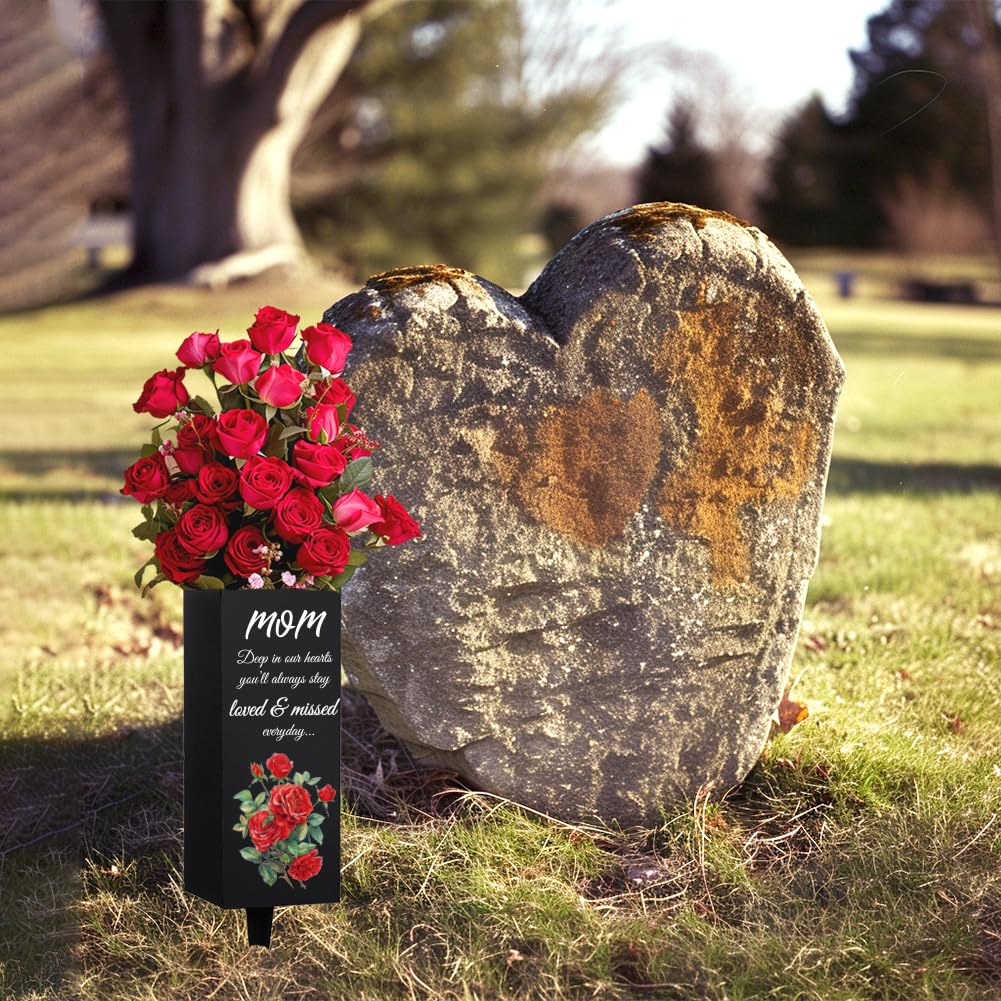 Jarrón De Cementerio Para Mamá - Metal Con Alas De ángel Y Mariposas | Inscripción Conmemorativa, 8x20 Cm