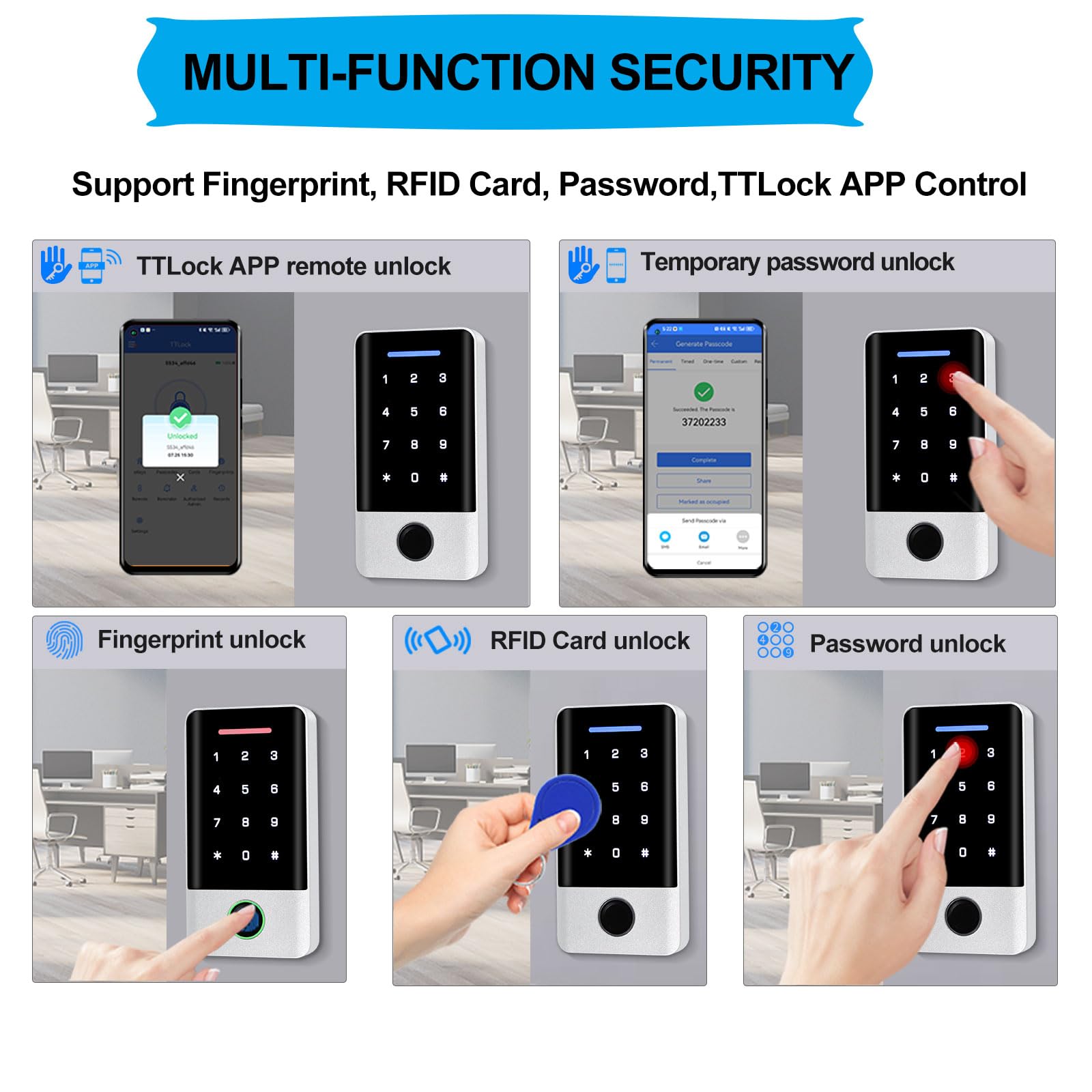 Système de sécurité à écran tactile avec 10 clés RFID IC 13,56 MHz APP Bluetooth 13,56 MHz
