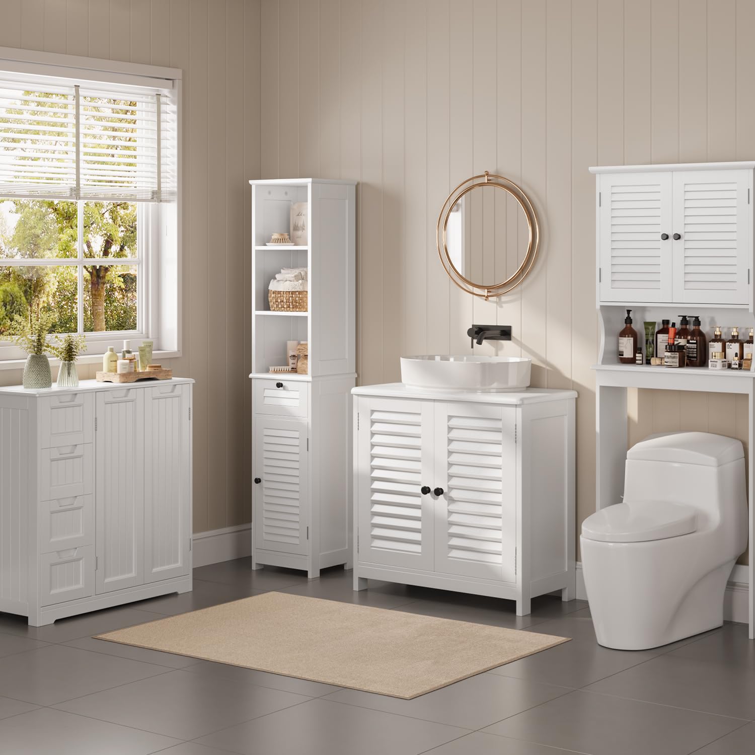 Xbro Mueble Bajo Lavabo con Pedestal, Mueble Auxiliar de Baño para Lavabo de Pie, Armario con 2 Puertas y 2 Estantes, 60 x 30 x 60 cm,Blanco