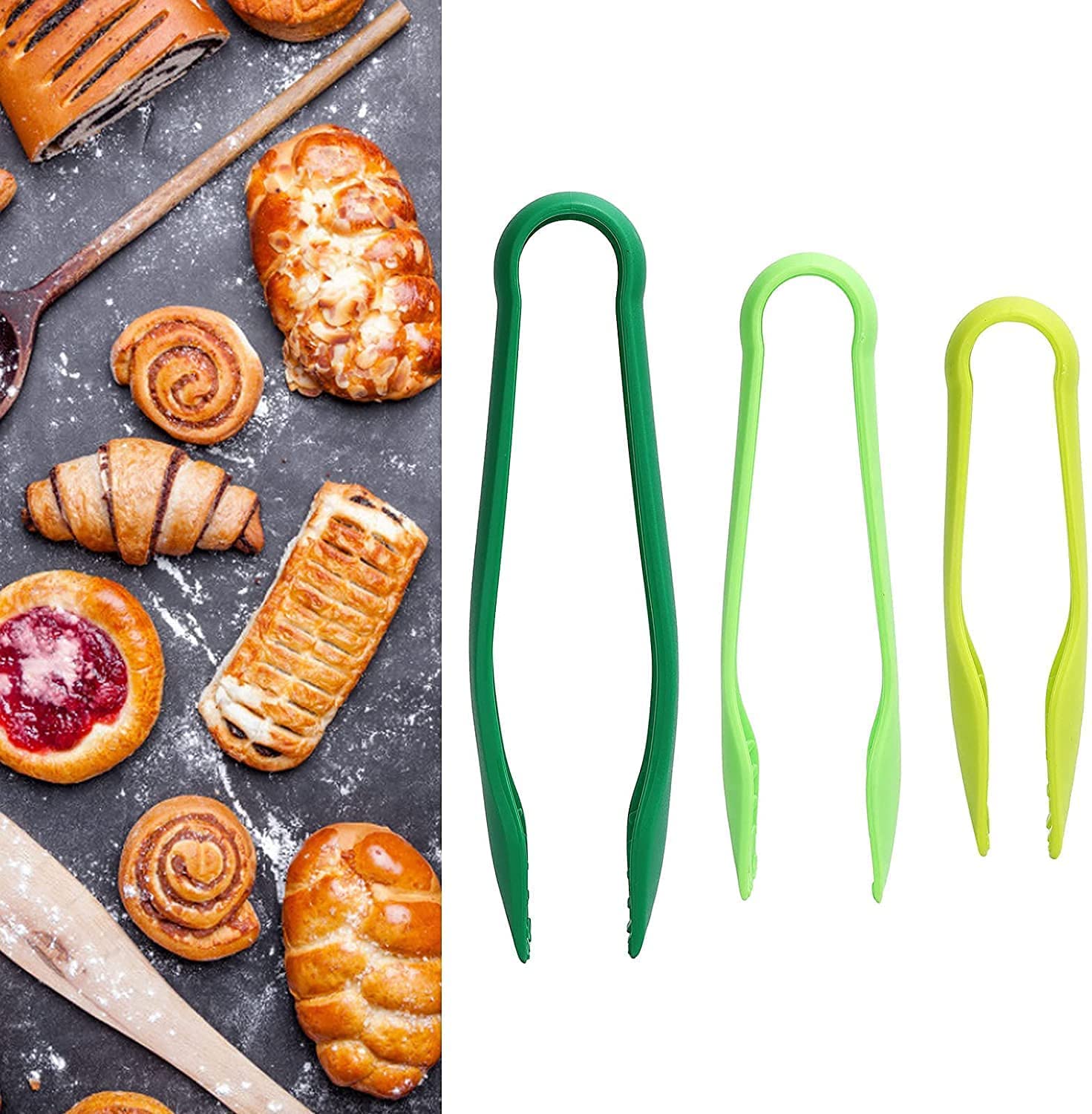 Pinzas para Verduras 3 unids/Set de plástico PP Lleno de Pinzas de Pan elásticas para Cocina para Barbacoa diseño Duradero
