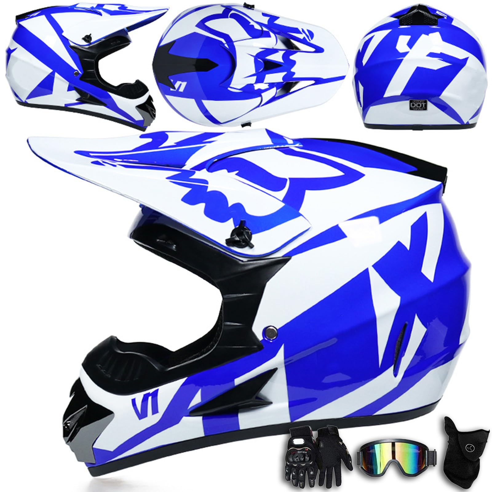 Casco de Motocross para jóvenes y Adultos con aprobación Dot Casco Integral para Motocross con Gafas, Guantes y Protector Facial para BMX ATV MTB MX Descenso Bicicleta de montaña