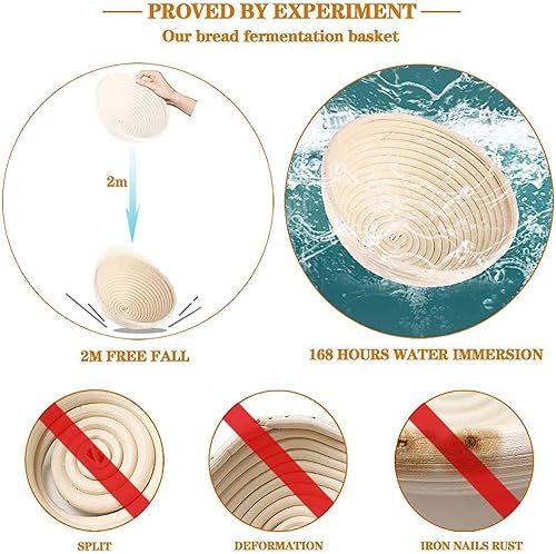 Miniatura 7 de 2pcs 5" Banneton Proofing Basket Round Bread Brotform con forro de ratán natural ecológico para panaderos profesionales y caseros