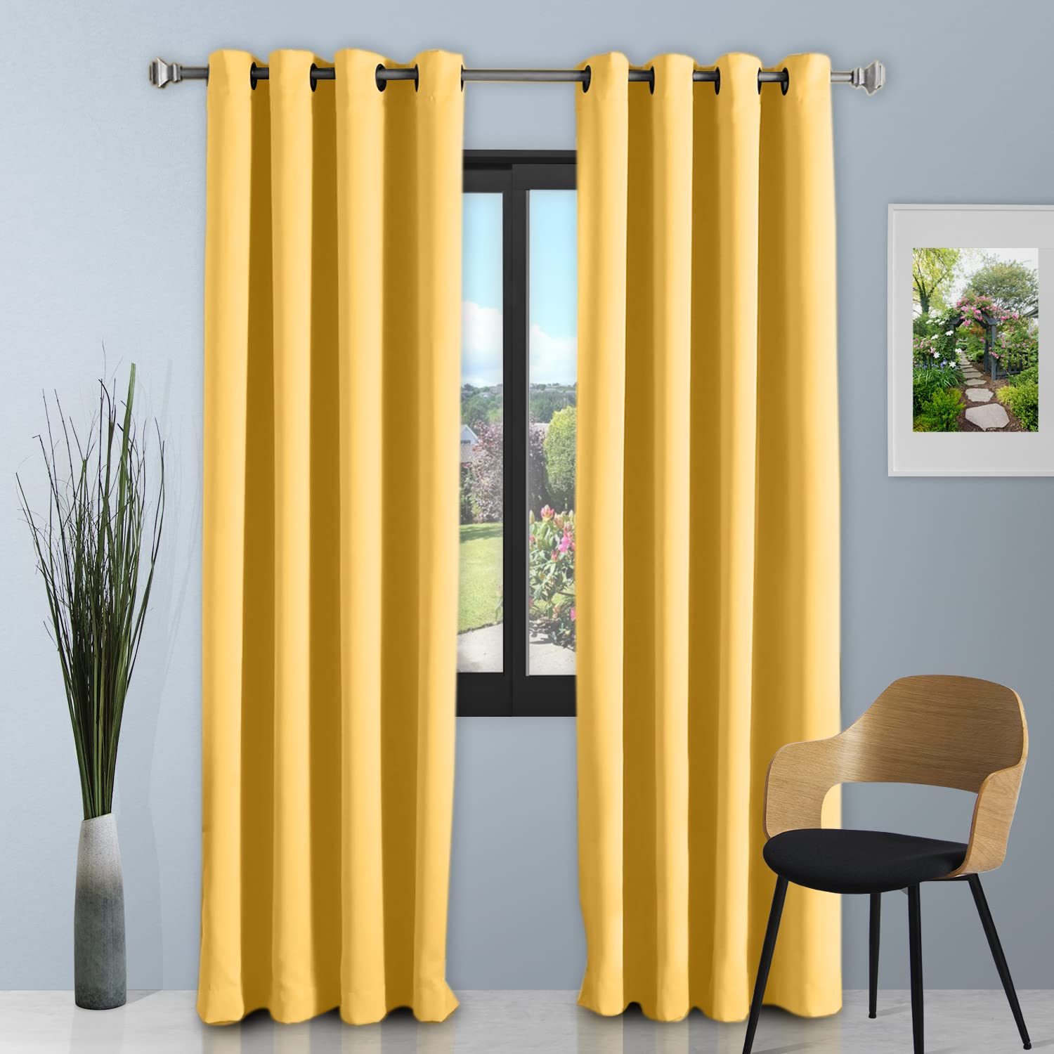 GC GAVENO CAVAILIA Blackout Thermal Curtains, 2 Panels Ring Top Super Soft Eyelet Window Darkening Drapes, 66" Wide x 90" Drop, Ochre