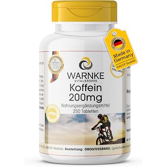 Caffeine Tablets 200 mg - 250 tablets - High Dose & Vegan Warnke Vitalstoffe - German Pharmacy Quality