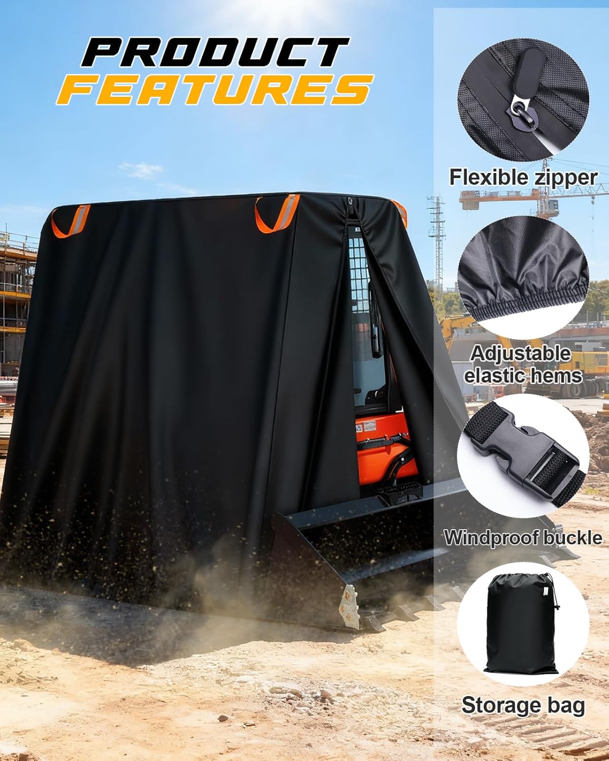 MDPROMCP Waterproof Skid Steer Cover Compatible with Bobcat and Kubota SSV65/75, SVL65/75/90, Windproof 420D Oxford Cloth Cover with Handle & Reflective Strips