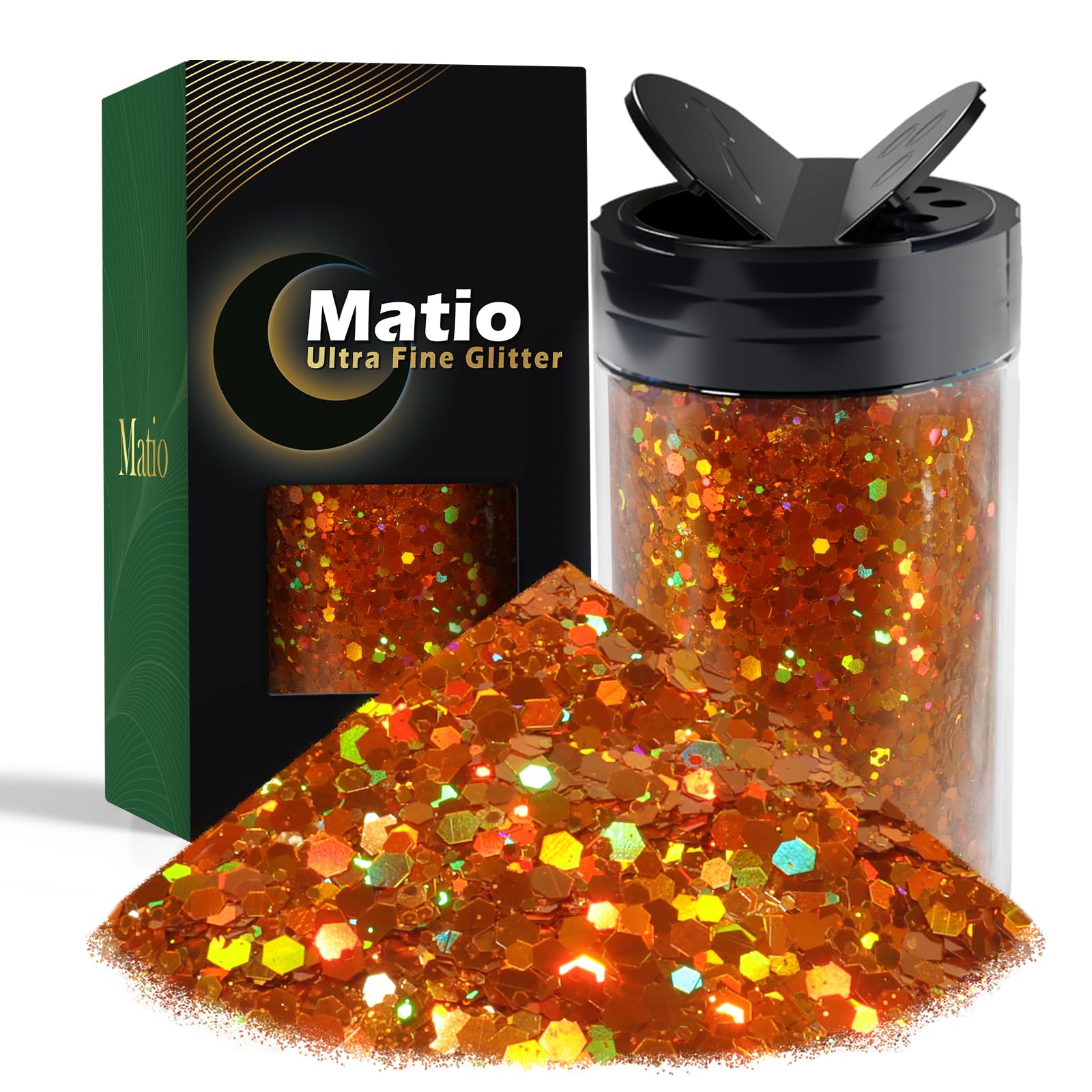 Matio Holographic Chunky Glitter, 7.8oz/220g Pumpkin Orange Craft Glitter for Resin Chunky Nail Flake Sequin Mixed Fine Glitter Powder Bulk Glitter