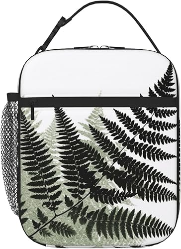 Miniatura 1 de Lonchera con diseño de hojas de helecho con silueta de plantas naturales, lonchera aislada para mujeres y hombres, bolsa de almuerzo reutilizable,