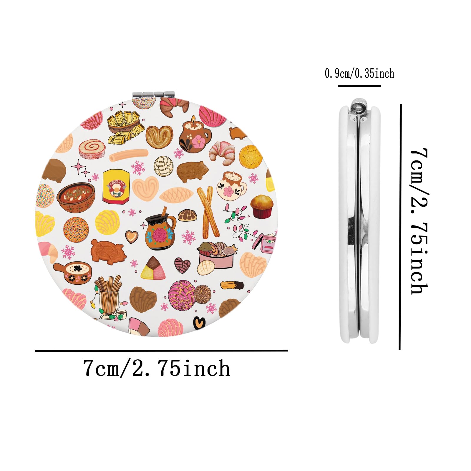 FEELMEM Mexican Spanish Conchas Sweet Bread Themed Compact Mirror Mexican Spanish Inspired Makeup Mirror Baking Lovers Gift (beige) - Image 2