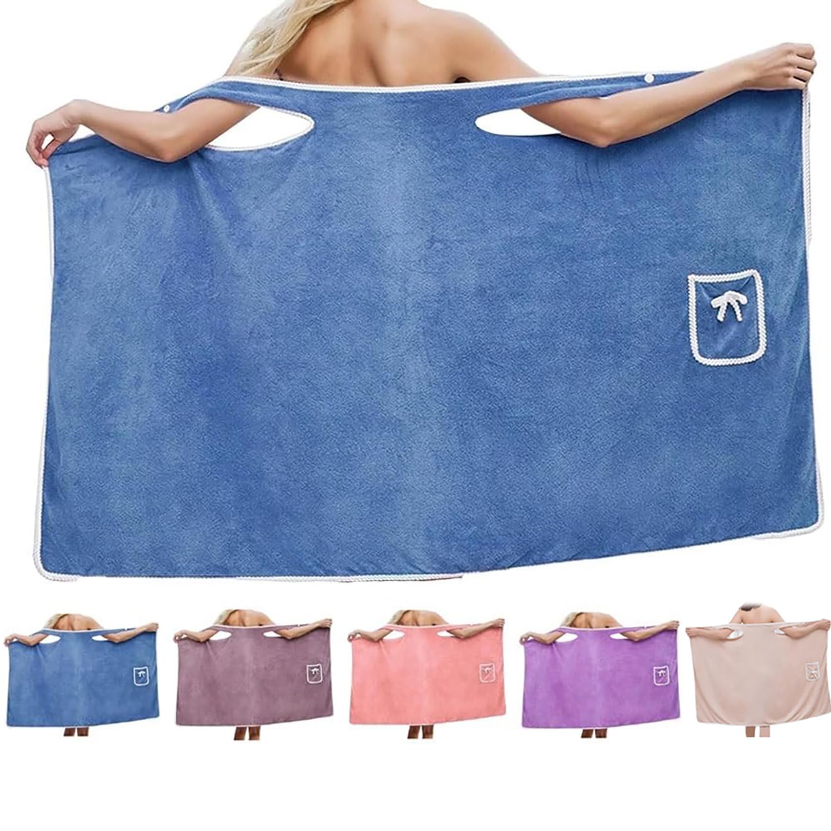 moytarcp Plus Size Women's Wearable Shower Skirt - Water Absorption Quick Drying Towel Wrap for Women, Adjustable Soft Bath Wrap Dress (Blue)