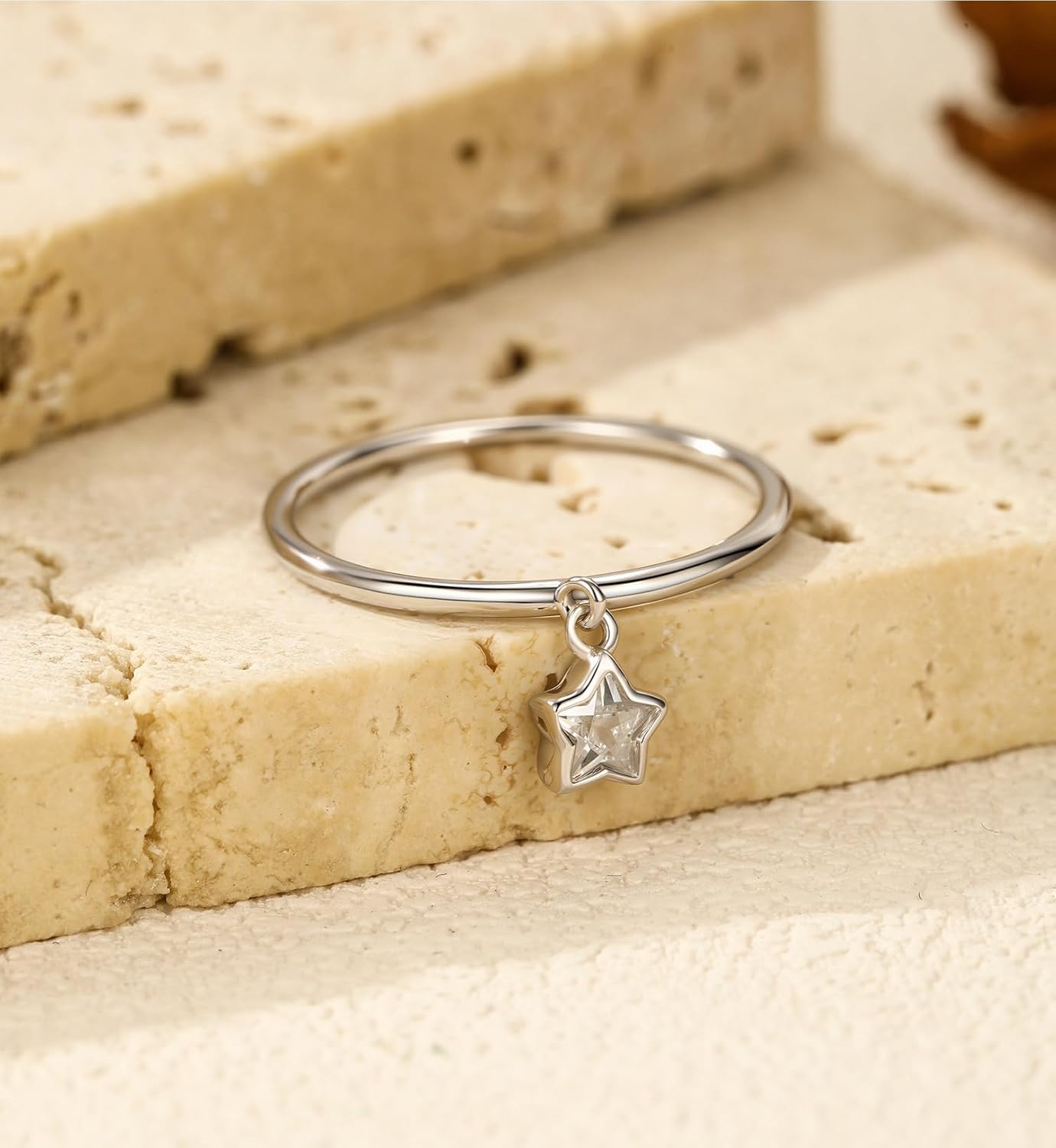 XAYAH 925 Sterling Silver Dainty Star Dangle Promise Ring for Women CZ Crystal Dangling Charm Stacking Ring Statement Engagement Rings Wedding Band Minimalist Valentine's Day Jewelry Gifts for Her - Image 6