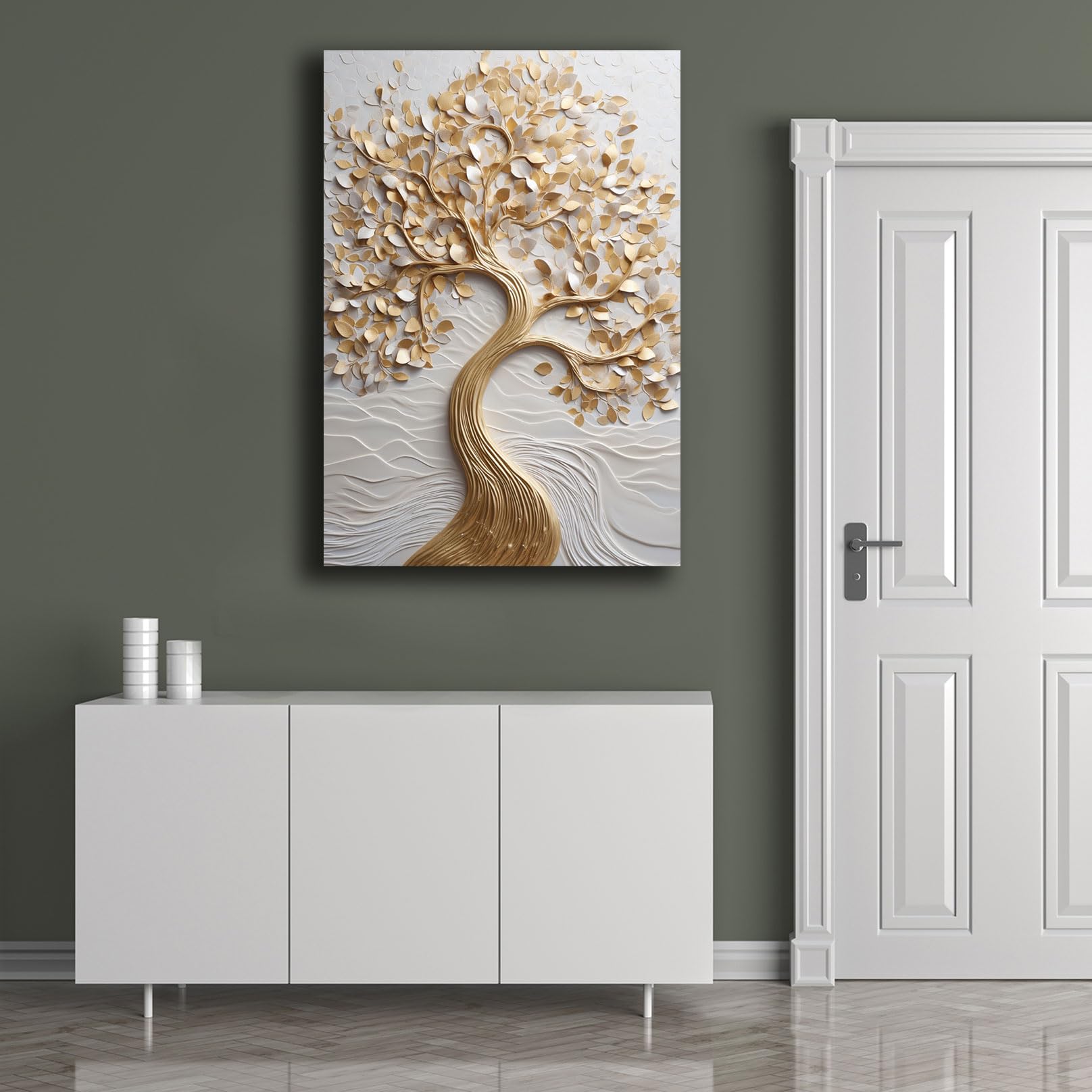 Printerland Quadro Verticale moderno Soggiorno Albero della Vita grigio Stampa su tela Canvas Astratto Camera da Letto (7, 70x100 cm, Canvas intelaiato)