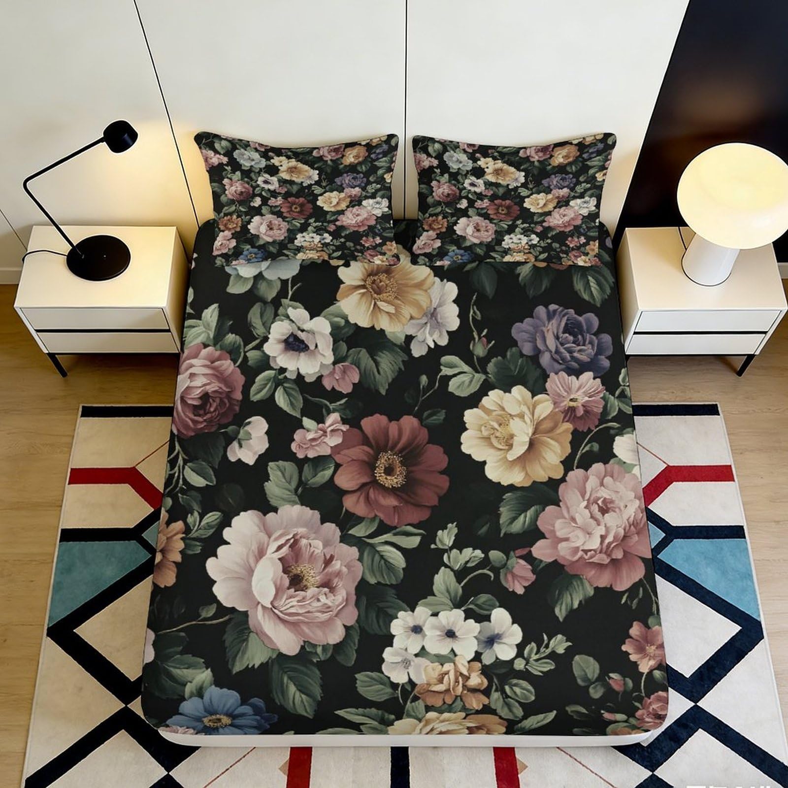 Jwndfkpvxzgl Style-3 3D Printed Vintage Floral Fitted Sheet Microfiber Soft Dark Botanical Bed Cover For Bedroom Guest Room Mattress Protection 90X200x25cm