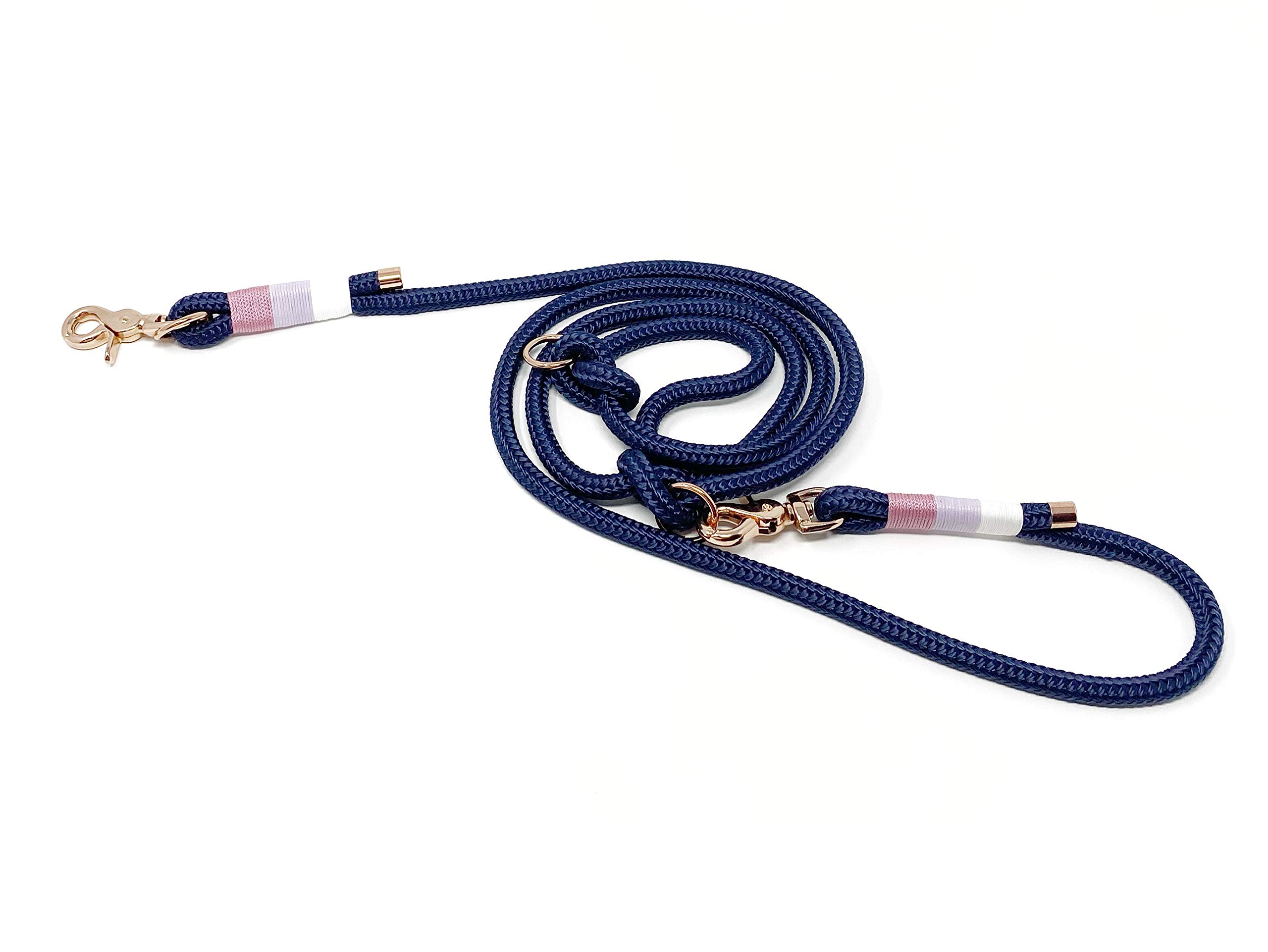 Laisse pour chien en corde de voile - Longueur : 200 cm - 100 % fabriquée à la main - Longueur réglable sur trois niveaux grâce à des nœuds de randonnée en corde de voile robuste (S (200