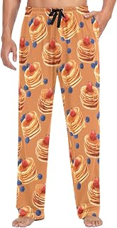 Pigsaly Men's Pajama Bottoms Pancake Sweet Breakfast Mens Pajama Pants Blueberry Strawberry Cotton Pj Bottoms Pants XXL