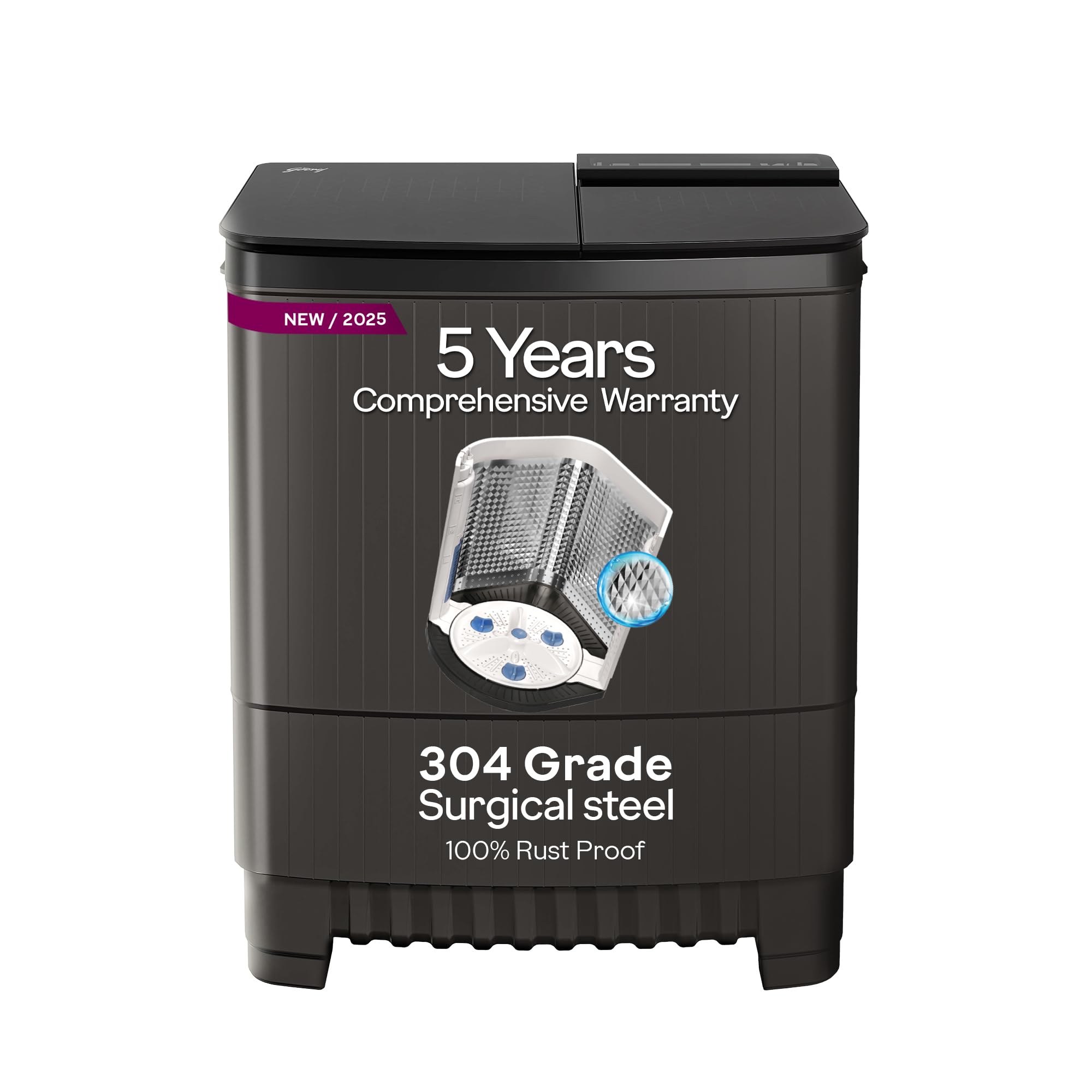 Godrej 8 Kg 5 Star, With Soft Shut Wash Lid, Semi-Automatic Top Loading Washing Machine (WSEDGE ULTS 80 5.0 DB2M CSGR, Crystal Grey, Stainless Steel Wash and Spin Drum)-image-45