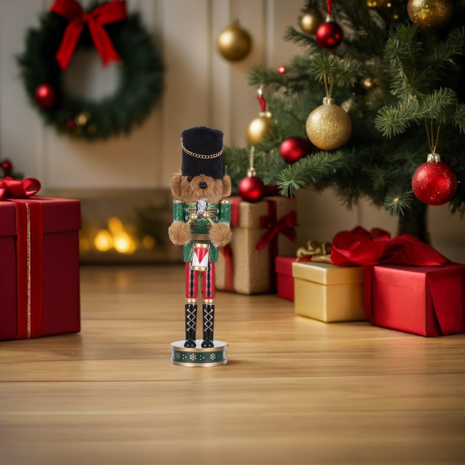 Soldado Cascanueces Tamborilero de Madera, Decoración Navideña Tradicional
