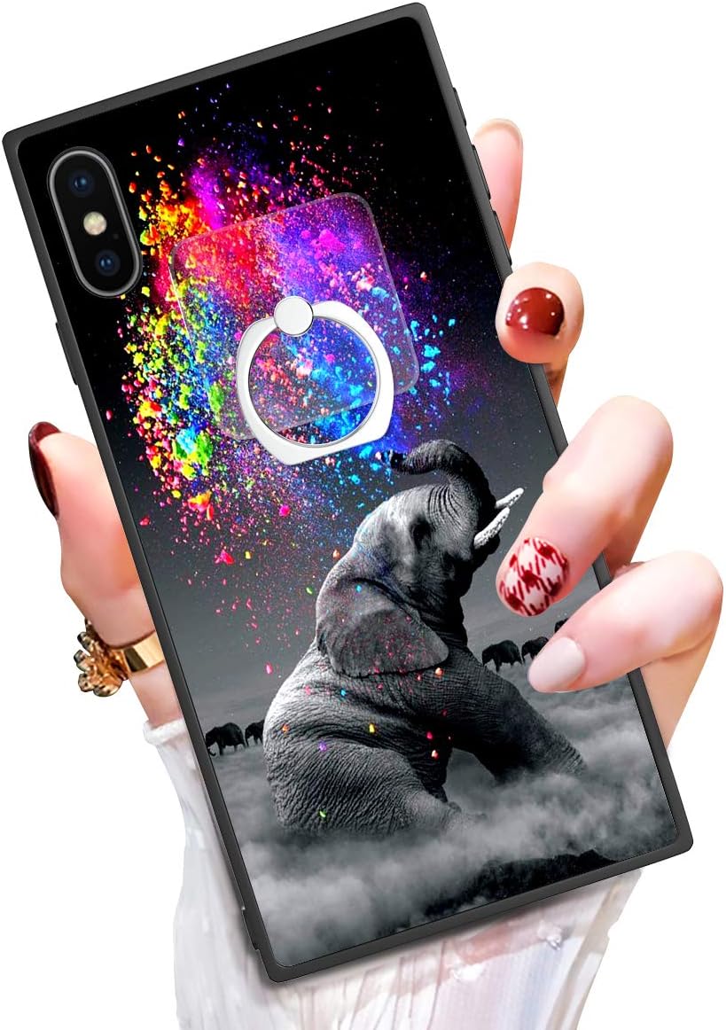 Case for iPhone Xs Max iPhone Xs Max Case with Kickstand Ring Holder Duty Shock Absorbent PC TPU Full Body Drop Protection Modern Design Elephant Cover for iPhone Xs Max