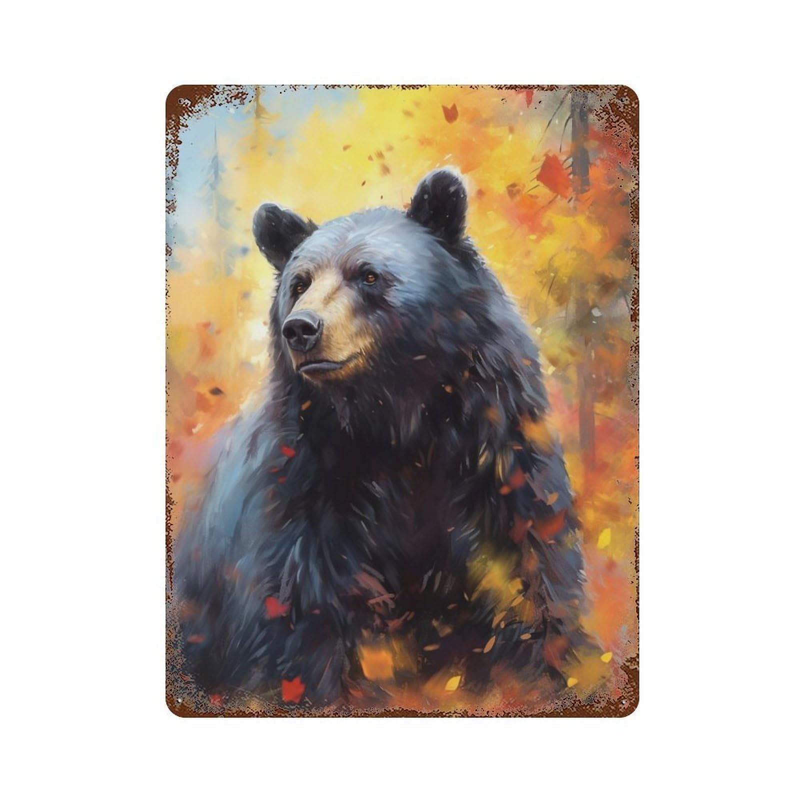 Autumn Bear Portrait-1 Distressed Metal Wall Sign 15.7"x11.8", Rustic Home Decor for Living Room, Hallway And Home Decor