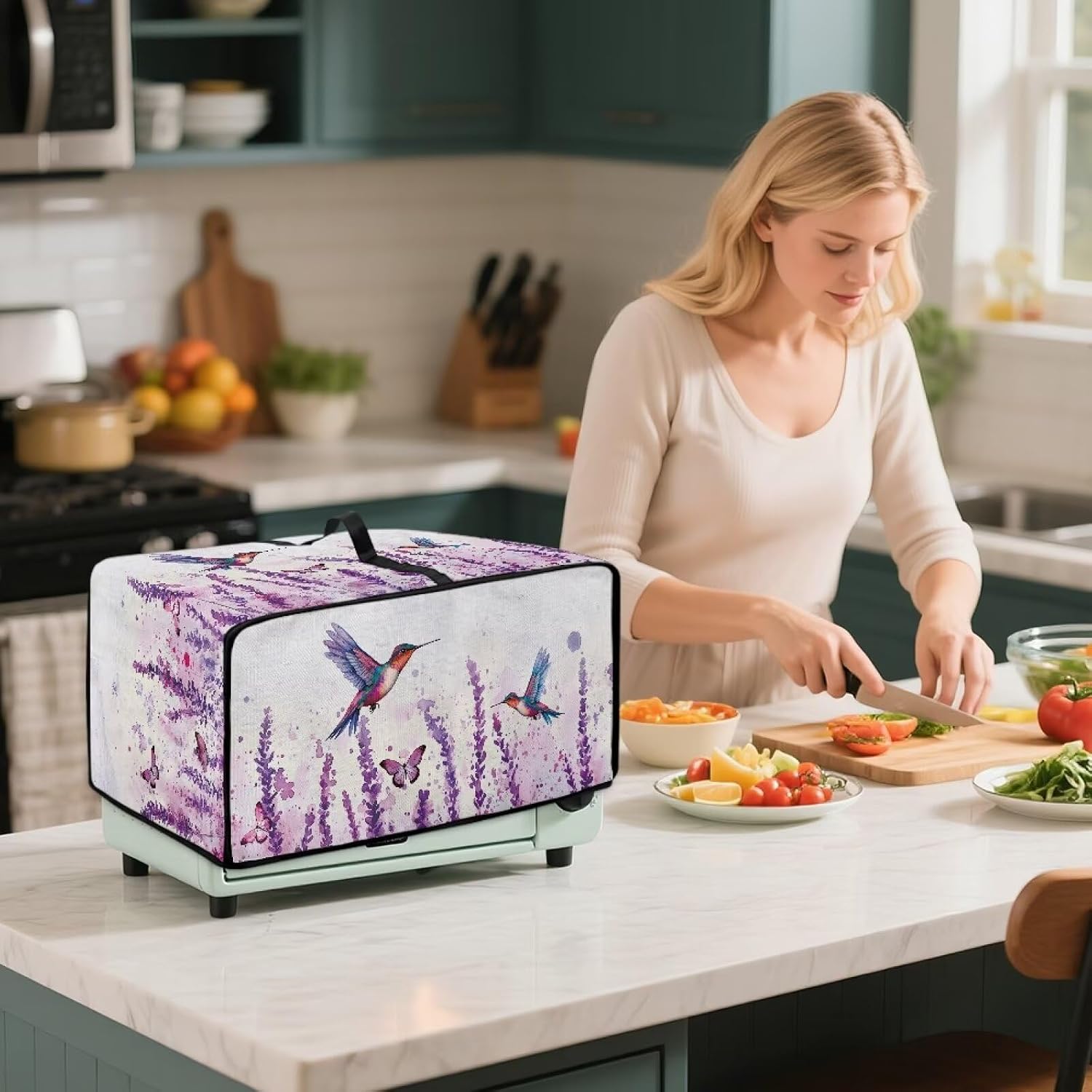 Lavender Hummingbirds Dustproof Toaster Cover with Side Pocket – Fits Most Standard Toasters, Microwave Cover & Small Appliance Protector, Cute Kitchen Decor Gift - S