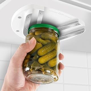 Mount-on Cabinet Jar Opener for Weak Hands,Seniors with Arthritis,Double U Shaped Grooves Grip Bottle Opener for Any Size Lid,Stainless Steel One-Handed Can Opener Tool for Home Assistance,Ivory
