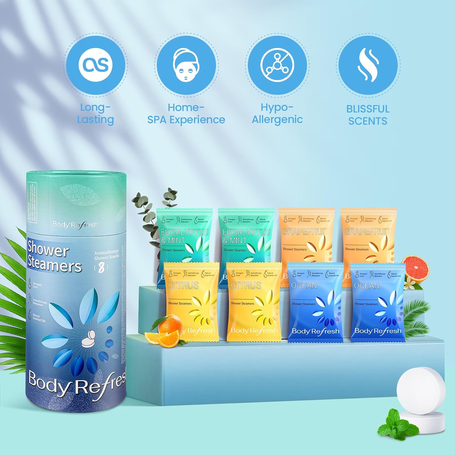 BodyRefresh Shower Steamers Aromatherapy 8 Pack, Fathers Day Gift for Dad Husband, Birthday Gifts for Men Dad, Shower Bombs for Stress Relief Relaxation Self Care