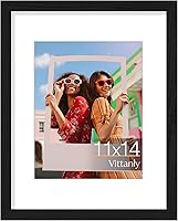 Vittanly 11x14 Black Picture Frame with 8x10 Mat - Wall Mount Photo Frame, Shatterproof Plexiglass, Engineered Wood