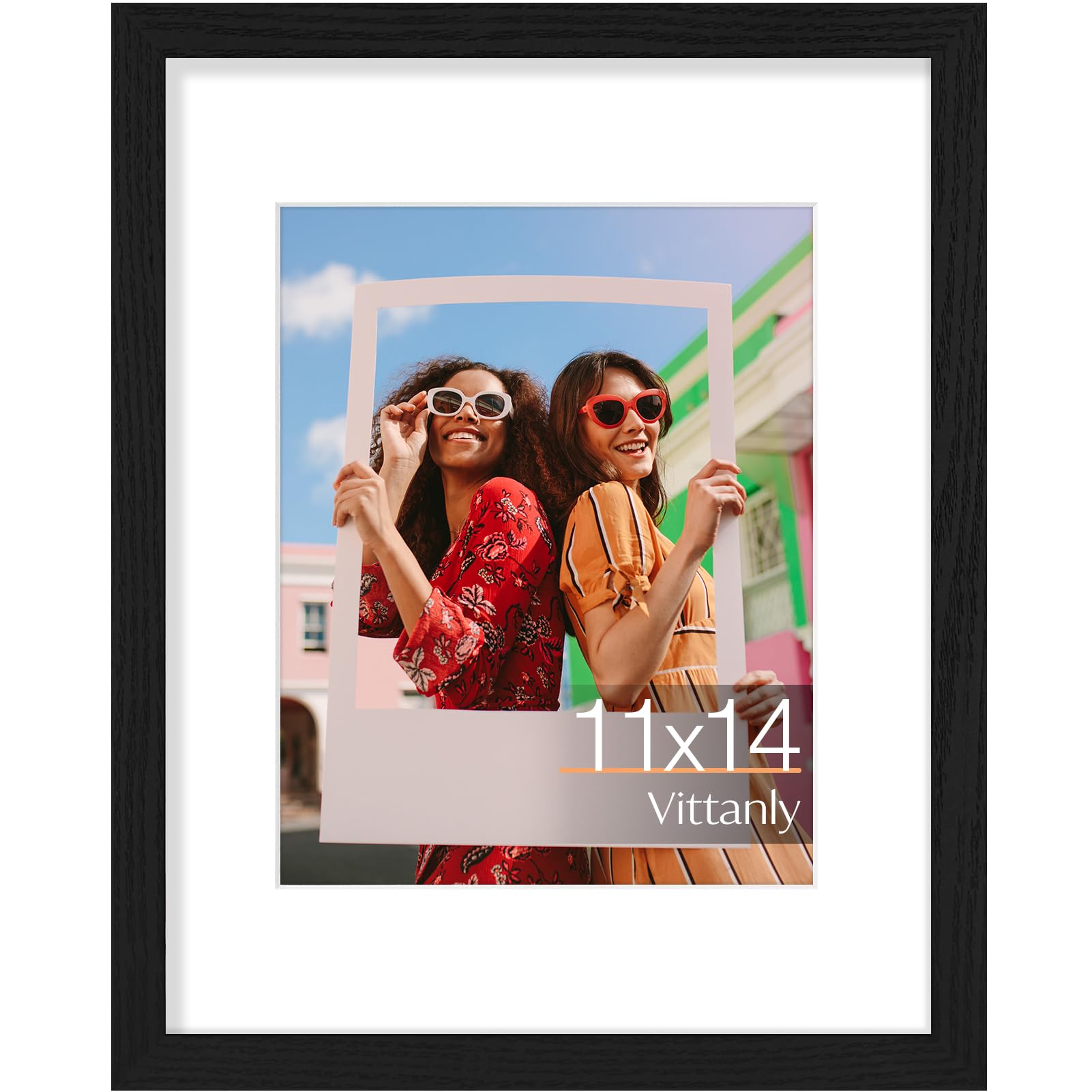 Vittanly 11x14 Picture Frame, Display Pictures 8x10 with Mat or 11x14 without Mat, Photo Frame for Wall Mounting, Black, 1 Pack