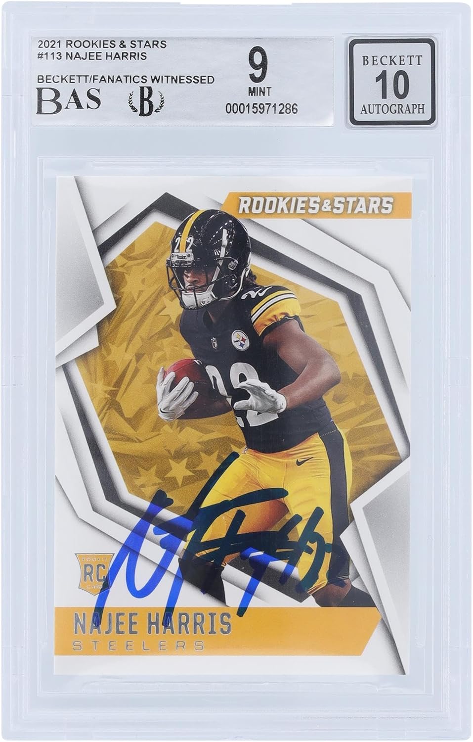 Najee Harris Pittsburgh Steelers Autographed 2021 Panini Rookies & Stars #113 Beckett Fanatics Witnessed Authenticated 9/10 Rookie Card - Football Slabbed Autographed Rookie Cards