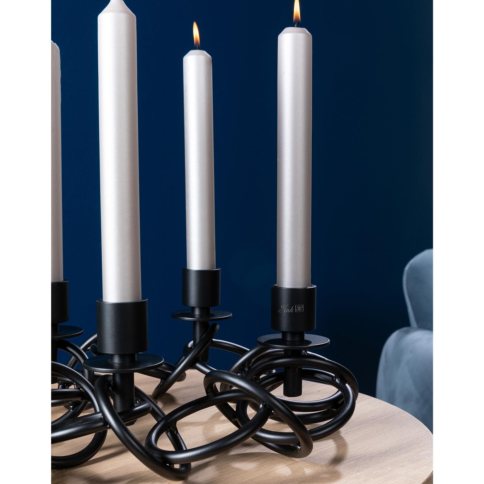 Fink Advents-Kerzenhalter 4-flammig Ø 34 cm Metall schwarz pulverbeschichtet - Kerzenständer für Stabkerzen Ø 3 cm - puristisches Design als Tischdeko & elegante Wohnzimmerdeko