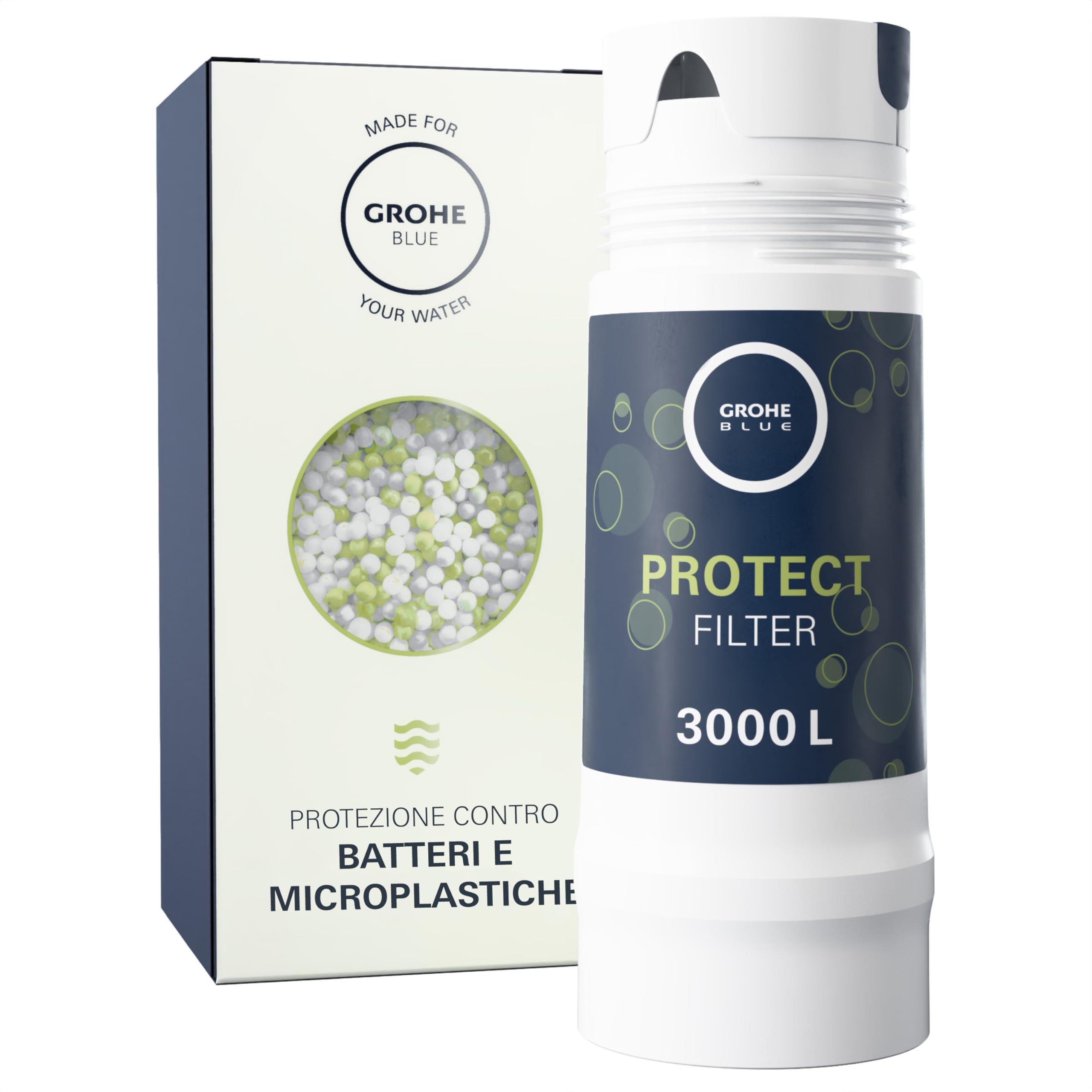 GROHE Filtro UltraSafe, Filtro di Ricambio per Sistemi GROHE Blue, per Elevare il Gusto dell'Acqua, Rimuovere il 99,999% di Batteri e il 99,5% di Piombo, Capacità Media 3000 l o 6 Mesi, 40575002
