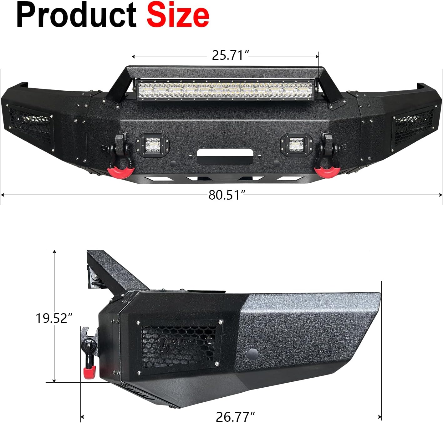 Front Bumper Compatible with 1992 1993 1994 1995 1996 1997 Ford F150/F250/F350/F450 (w/Winch Plate & 5 LED Lights & 2 D-Rings)