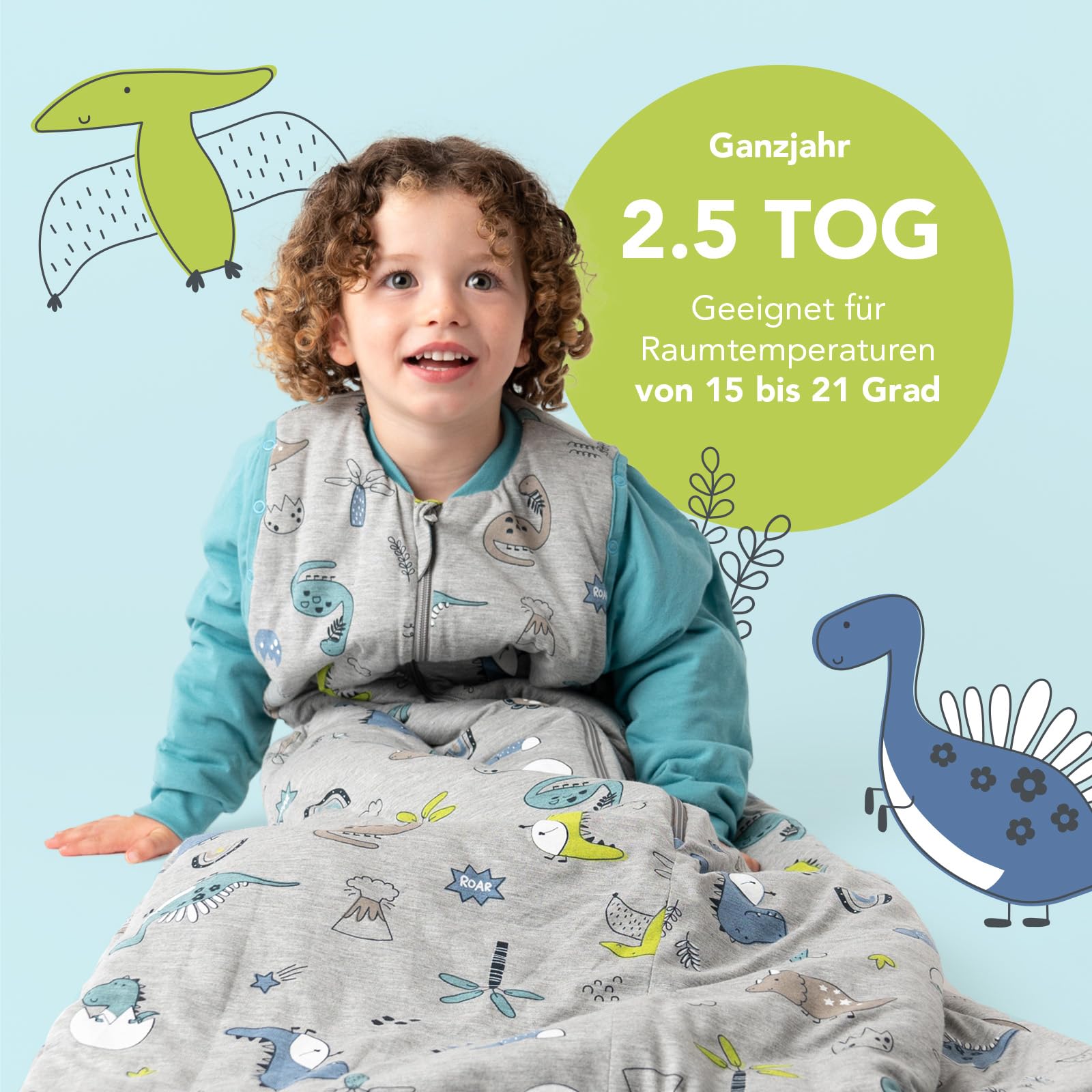 schlummersack Baby Kinder Schlafsack Ganzjahr | annehmbare Ärmel, gefüttert, Ganzjahresschlafsack, 2.5 Tog