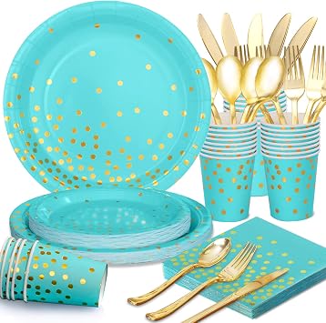 175PCS Teal Birthday Decorations Teal Party Decorations Birthday Plates and Napkins Party Supplies Serve 25 Teal Paper Plates for Brithday Party Wedding Baby Shower Graduation
