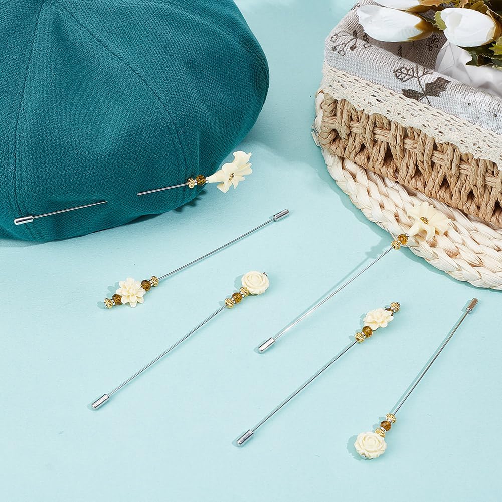 6PCS Hat Vintage Safety Pins Stick Lapel Pin Brass Long Handle Pin Accessories for Tie Scarf Badge Hats Suits Brooches Decorative Jewelry Making DIY Crafts