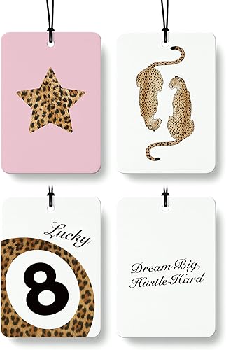 Miniatura 13 de Ambientador de Coche Retro Rojo de Guepardo 4 Piezas, Moderno Estampado de Guepardo Cereza Lucky 8 Ball Ambientador Colgante para Autos Armario