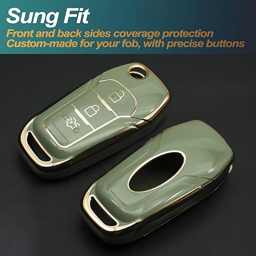 Miniatura 14 de FEYOUN Funda para llavero compatible con Ford Ranger Escape Expedition Explorer Fusion F-150 F-250 F-350 F-450 F-550 Flip 3 botones de TPU remoto