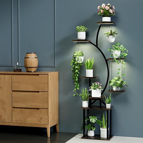 Miniatura 6 de Soporte para plantas de interior con luces de crecimiento, estante esquinero de 8 niveles, colgador de plantas de 63 pulgadas de alto para múltiples